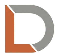 Lundy Digital logo, a flat D monogram in orange and gray